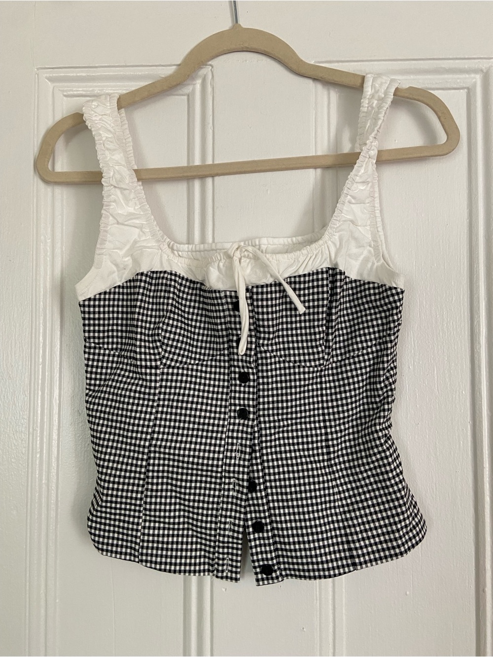Lulu's Black and White Gingham Tie-Front Tank